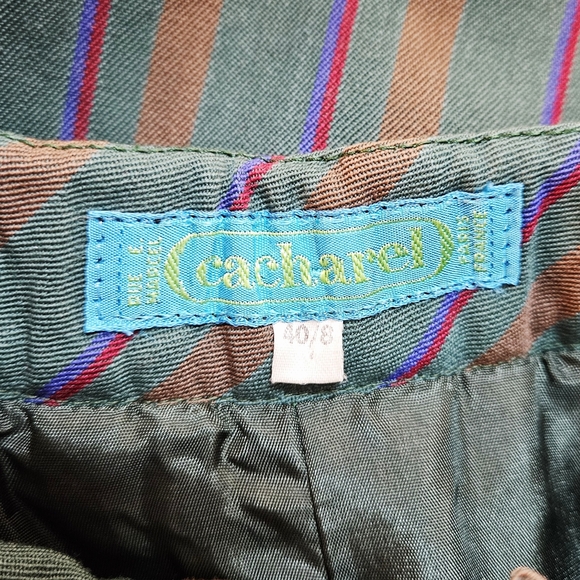 Vintage 70s Cacharel Green Striped Wool Midi Skirt XS/S - Picture 2 of 13